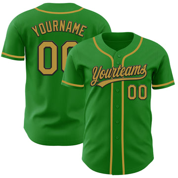 Custom Grass Green Old Gold-Black Authentic Baseball Jersey