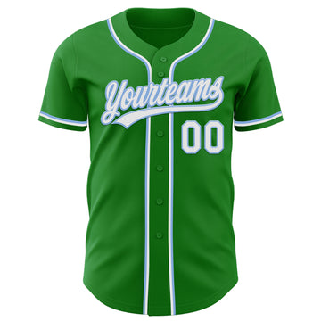 Custom Grass Green White-Light Blue Authentic Baseball Jersey