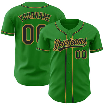 Custom Grass Green Black-Old Gold Authentic Baseball Jersey