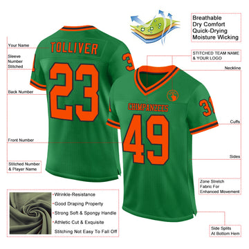 Custom Grass Green Orange-Black Mesh Authentic Throwback Football Jersey