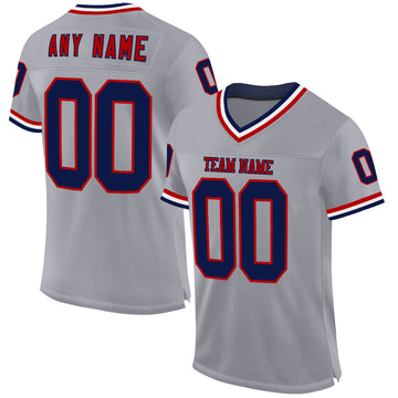 Custom Gray Navy Red-White Mesh Authentic Throwback Football Jersey