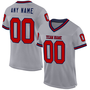 Custom Gray Red-Navy Mesh Authentic Throwback Football Jersey