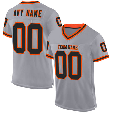 Custom Gray Black-Orange Mesh Authentic Throwback Football Jersey