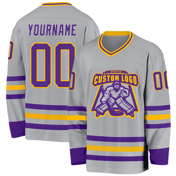 Custom Gray Purple-Gold Hockey Jersey