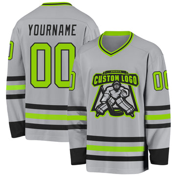 Custom Gray Neon Green-Black Hockey Jersey