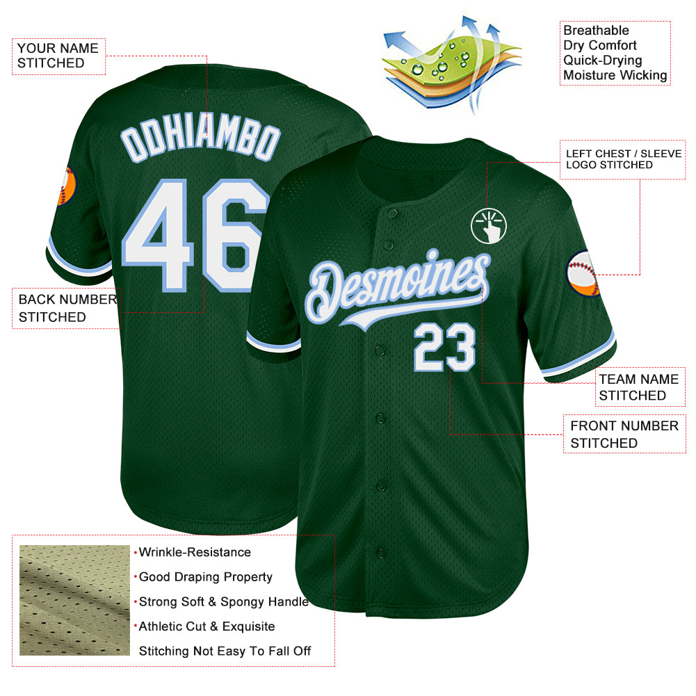 Custom Green White-Light Blue Mesh Authentic Throwback Baseball Jersey ...