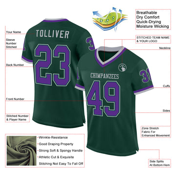 Custom Green Purple-Gray Mesh Authentic Throwback Football Jersey
