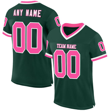 Custom Green Pink-White Mesh Authentic Throwback Football Jersey