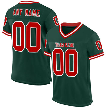Custom Green Red-White Mesh Authentic Throwback Football Jersey