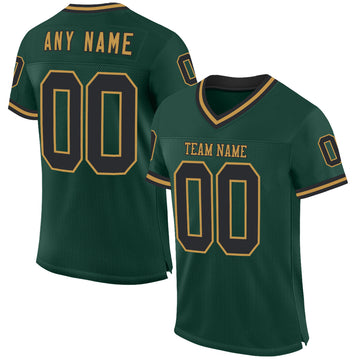 Custom Green Black-Old Gold Mesh Authentic Throwback Football Jersey