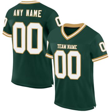 Custom Green White-Old Gold Mesh Authentic Throwback Football Jersey