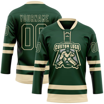 Custom Green Cream Hockey Lace Neck Jersey