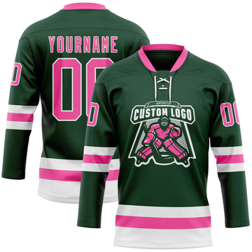 Custom Green Pink-White Hockey Lace Neck Jersey