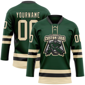 Custom Green Cream-Black Hockey Lace Neck Jersey