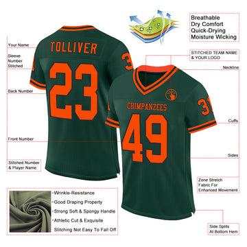 Custom Green Orange-Black Mesh Authentic Throwback Football Jersey