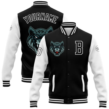 Custom Black White 3D Pattern Design Bomber Full-Snap Varsity Letterman Jacket