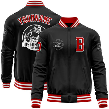 Custom Black Red-White Bomber Varsity Letterman Zipper Jacket