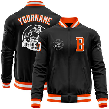 Custom Black Orange-White Bomber Varsity Letterman Zipper Jacket