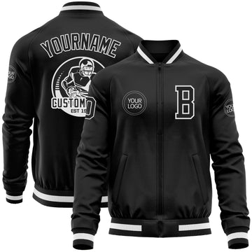 Custom Black White Bomber Varsity Letterman Zipper Jacket