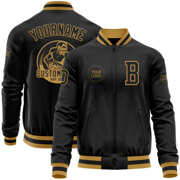 Custom Black Old Gold Bomber Varsity Letterman Zipper Jacket