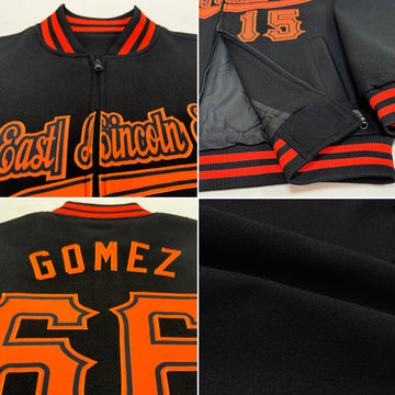 Custom Black Purple-Orange Bomber Varsity Letterman Two Tone Zipper Jacket