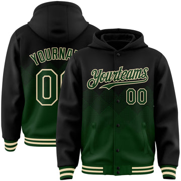 Custom Black Green-Cream Gradient Square Shape 3D Pattern Design Bomber Full-Snap Varsity Letterman Hoodie Jacket