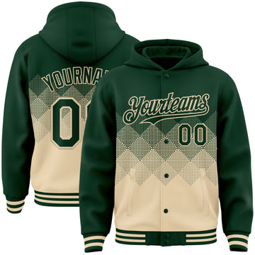 Custom Green Cream Gradient Square Shape 3D Pattern Design Bomber Full-Snap Varsity Letterman Hoodie Jacket