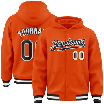 Custom Orange Black-White Bomber Full-Snap Varsity Letterman Hoodie Jacket