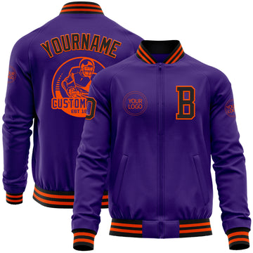 Custom Purple Black-Orange Bomber Varsity Letterman Zipper Jacket