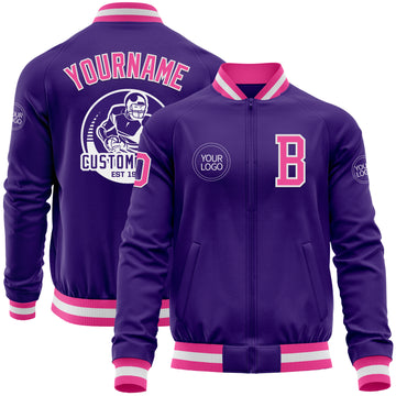 Custom Purple Pink-White Bomber Varsity Letterman Zipper Jacket