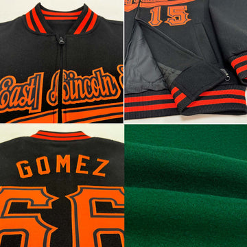 Custom Kelly Green Red-Black Bomber Varsity Letterman Zipper Jacket