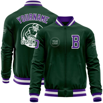 Custom Green Purple-White Bomber Varsity Letterman Zipper Jacket