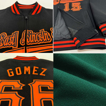 Custom Green Cream Old Gold-Black Bomber Varsity Letterman Two Tone Zipper Jacket