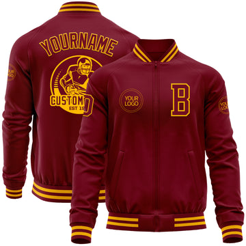 Custom Crimson Gold Bomber Varsity Letterman Zipper Jacket