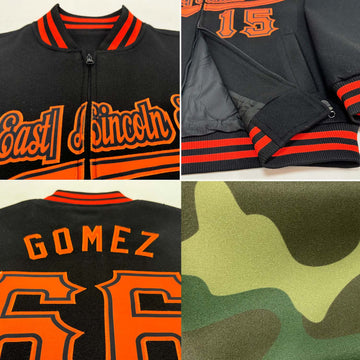 Custom Camo Navy-Orange Bomber Varsity Letterman Salute To Service Zipper Jacket