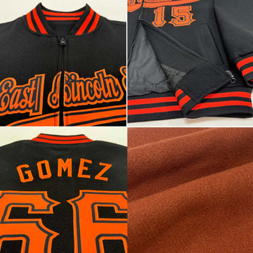 Custom Texas Orange Cream-Green Bomber Varsity Letterman Two Tone Zipper Jacket