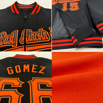 Custom Orange Black-Cream Bomber Varsity Letterman Zipper Jacket