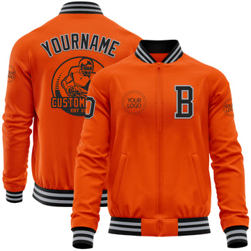 Custom Orange Black-Gray Bomber Varsity Letterman Zipper Jacket