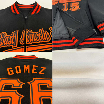 Custom Cream Orange-Black Bomber Varsity Letterman Zipper Jacket