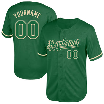 Custom Kelly Green Cream Mesh Authentic Throwback Baseball Jersey