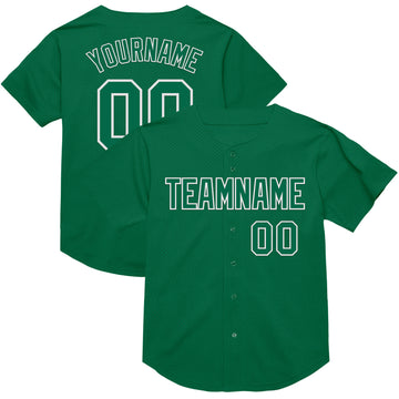 Custom Kelly Green White Mesh Authentic Throwback Baseball Jersey