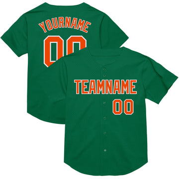 Custom Kelly Green Orange-White Mesh Authentic Throwback Baseball Jersey