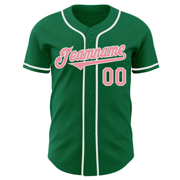 Custom Kelly Green Medium Pink-White Authentic Baseball Jersey