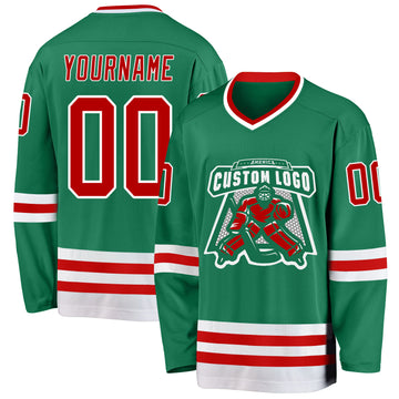 Custom Kelly Green Red-White Hockey Jersey