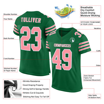 Custom Kelly Green Medium Pink-White Mesh Authentic Football Jersey