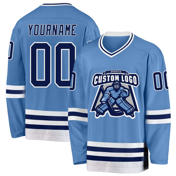 Custom Light Blue Navy-White Hockey Jersey