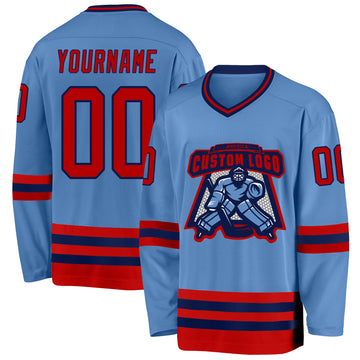 Custom Light Blue Red-Navy Hockey Jersey