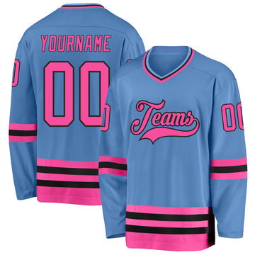 Custom Light Blue Pink-Black Hockey Jersey