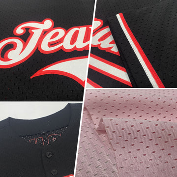 Custom Light Pink Red Mesh Authentic Throwback Baseball Jersey