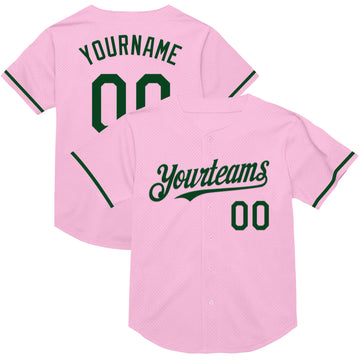 Custom Light Pink Green Mesh Authentic Throwback Baseball Jersey